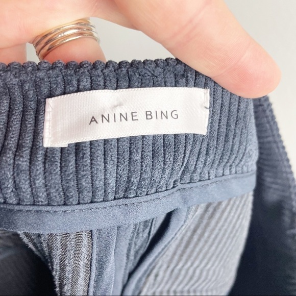 Anine Bing Jocelyn Corduroy Slit Hem Pants in Navy Blue - Picture 7 of 8